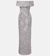 Rebecca Vallance Ruth Off-shoulder Brocade Bustier Gown In Silver
