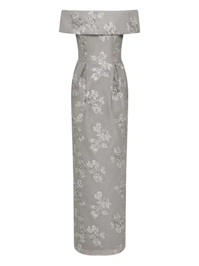 Rebecca Vallance Ruth Off-shoulder Floral Gown In Silver