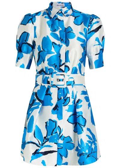 Rebecca Vallance Sapphira Printed Satin Mini Shirt Dress In Blue