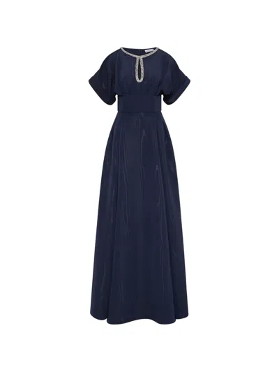 Rebecca Vallance Embellished Moire Gown In Blue