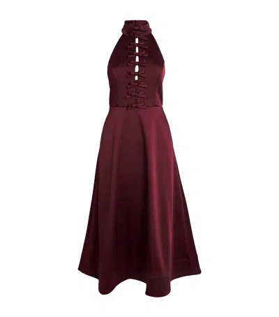Rebecca Vallance Satin Merlot Midi Dress In Burgundy