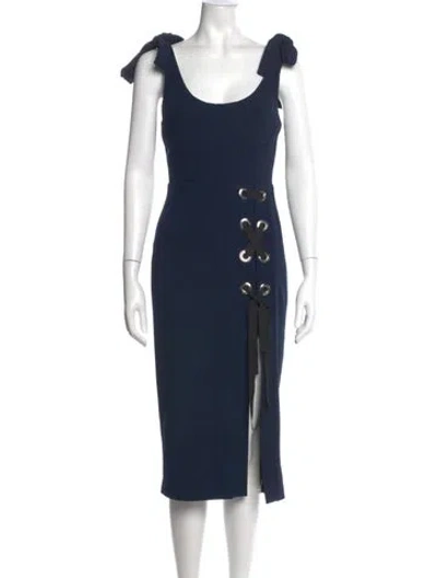 Pre-owned Rebecca Vallance Scoop Neck Midi Length Dress In Blue