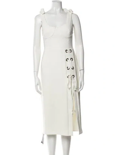 Pre-owned Rebecca Vallance Scoop Neck Midi Length Dress In Neutral
