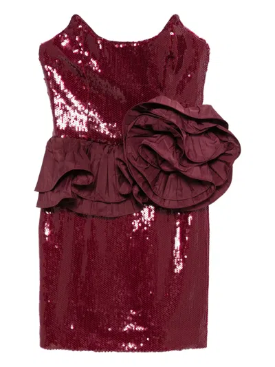 Rebecca Vallance Sequin Flower Mini Dress In Red