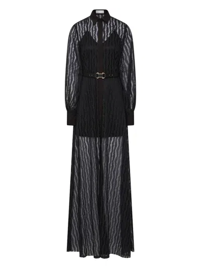 REBECCA VALLANCE SERAPHINA WAVE-PATTERN BELTED MAXI DRESS