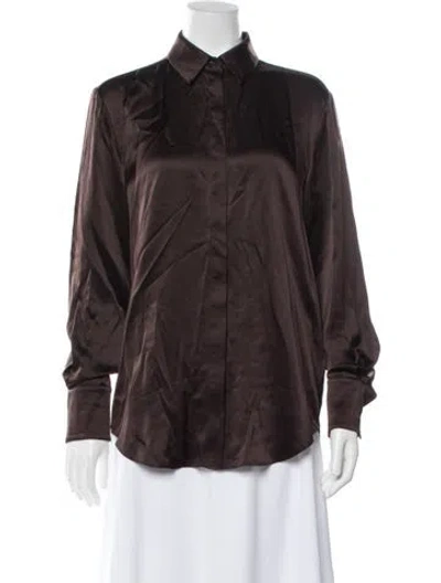 Pre-owned Rebecca Vallance Silk Long Sleeve Button-up Top In Brown