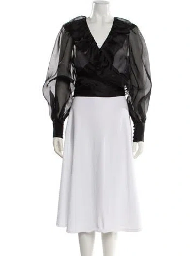 Pre-owned Rebecca Vallance Silk V-neck Blouse W/ Tags In Black