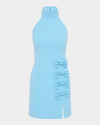 Rebecca Vallance Skye Bow-embellished Halter Mini Dress In Ethereal Blue