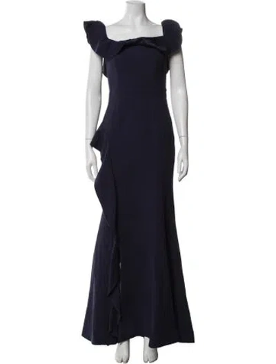 Pre-owned Rebecca Vallance Square Neckline Long Dress In Blue