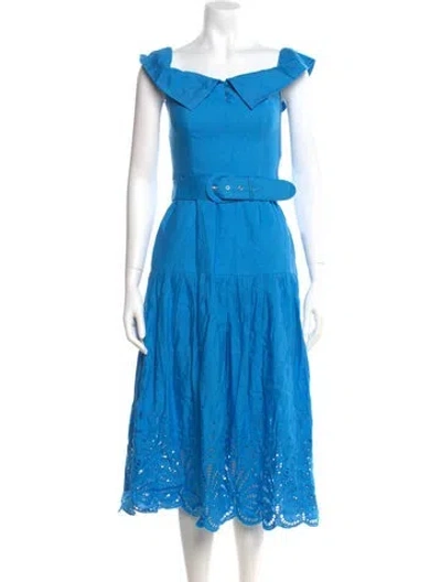 Pre-owned Rebecca Vallance Square Neckline Midi Length Dress In Blue