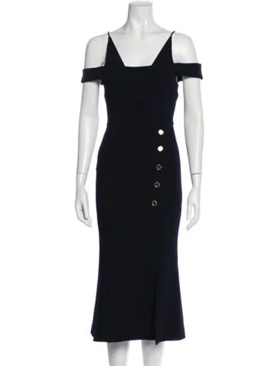 Pre-owned Rebecca Vallance Square Neckline Midi Length Dress In Blue