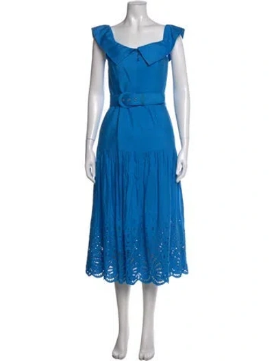 Pre-owned Rebecca Vallance Square Neckline Midi Length Dress In Blue