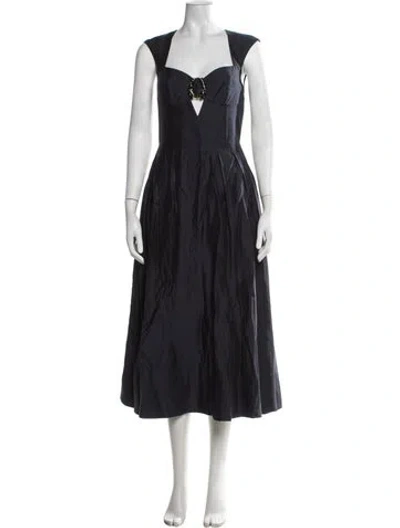Pre-owned Rebecca Vallance Square Neckline Midi Length Dress In Blue
