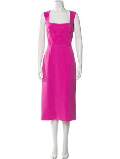 Pre-owned Rebecca Vallance Square Neckline Midi Length Dress In Pink