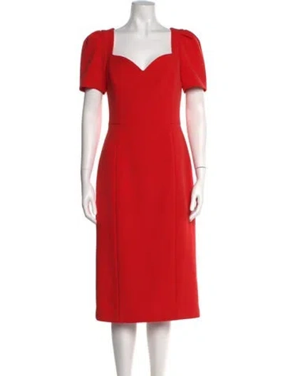 Pre-owned Rebecca Vallance Square Neckline Midi Length Dress In Red