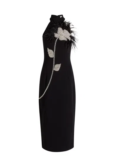 Rebecca Vallance Starlight Embellished Crepe Midi Dress In Black