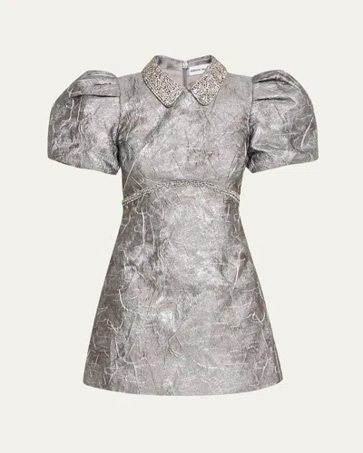 Rebecca Vallance Sterling Diamante Metallic Jacquard Mini Dress In Silver