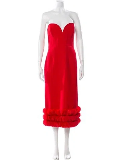 Pre-owned Rebecca Vallance Strapless Knee-length Dress In Red