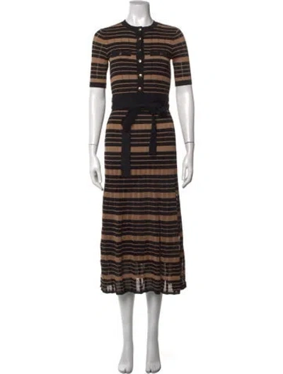Pre-owned Rebecca Vallance Striped Midi Length Dress In Black