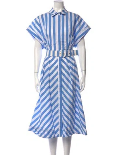 Pre-owned Rebecca Vallance Striped Midi Length Dress In Blue