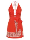 Rebecca Vallance Sundia Halterneck Embroidered Mini Dress In Orange