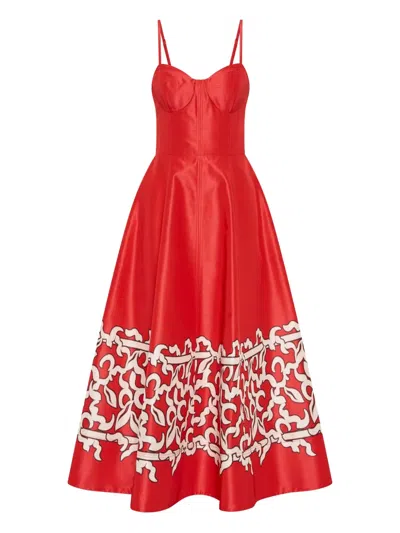 Rebecca Vallance Sundia Pattern Midi Dress In Red