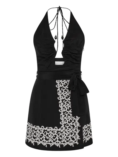 Rebecca Vallance Sundia Ruched Belted Mini Dress In Black