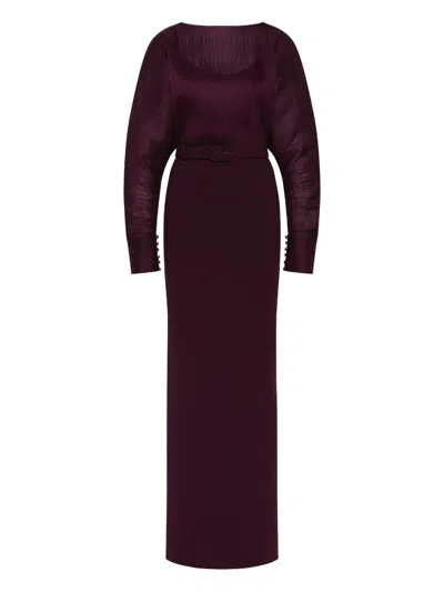 Rebecca Vallance Syrah Pleated Belted Gown In Burgundy