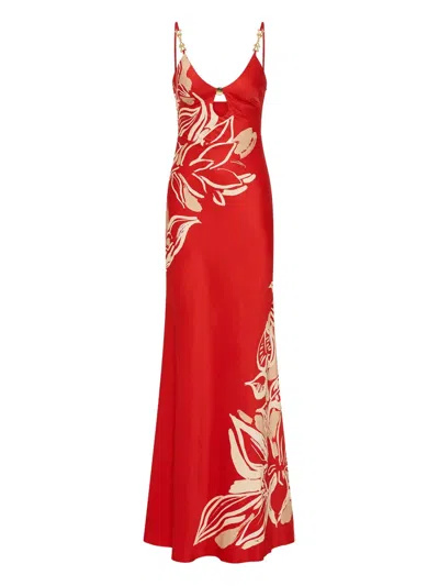 Rebecca Vallance Tallara Chain-embellished Floral Maxi Dress In Red