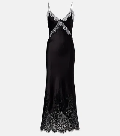 Rebecca Vallance Tamera Lace-trimmed Satin Slip Dress In Black