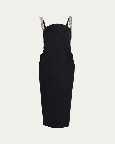 Rebecca Vallance Teles Crystal-trim Taffeta Midi Dress In Black