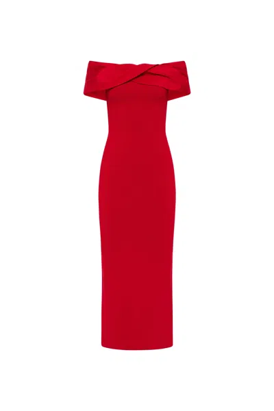 REBECCA VALLANCE TIAMO KNIT MIDI DRESS RED