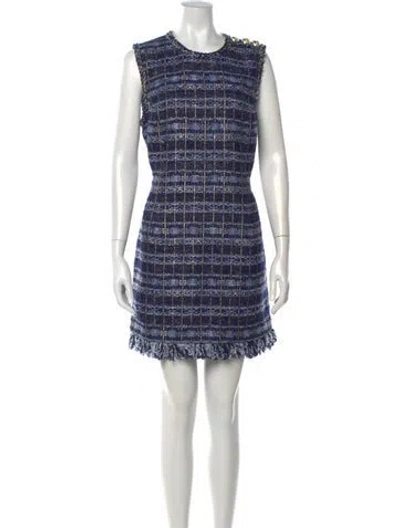 Pre-owned Rebecca Vallance Tweed Pattern Mini Dress W/ Tags In Blue