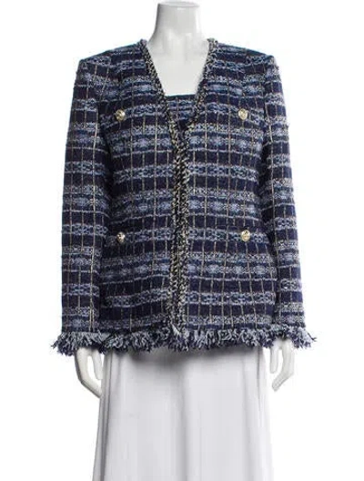 Pre-owned Rebecca Vallance Tweed Pattern Raw-edge Trim Skirt Set W/ Tags In Blue