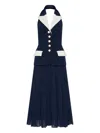 Rebecca Vallance Ula Midi Halter Pleated Dress In Blue