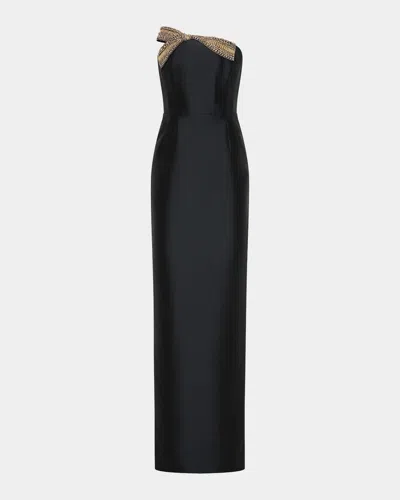 Rebecca Vallance Venus Strapless Bow-embellished Column Gown In Black