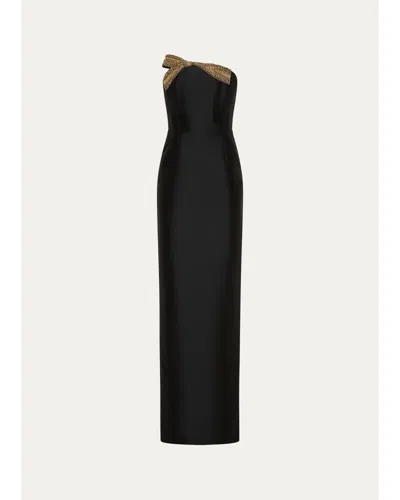 Rebecca Vallance Venus Strapless Bow-embellished Column Gown In Black