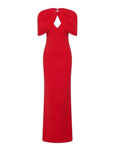 Rebecca Vallance Cameron Caped Crepe Gown In Red