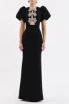 Rebecca Vallance Puff-sleeves Bow-embellished Maxi Evening Dress In Multi