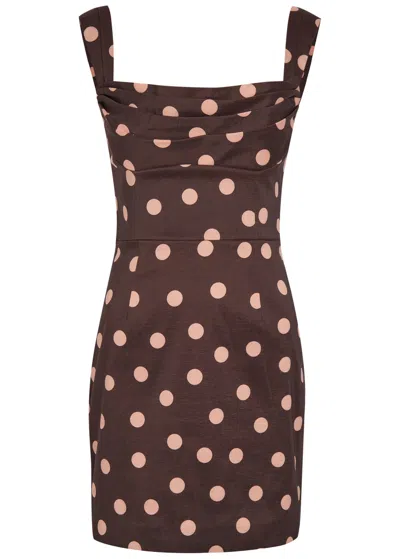 Rebecca Vallance Vivanne Polka-dot Slubbed-poplin Mini Dress In Brown