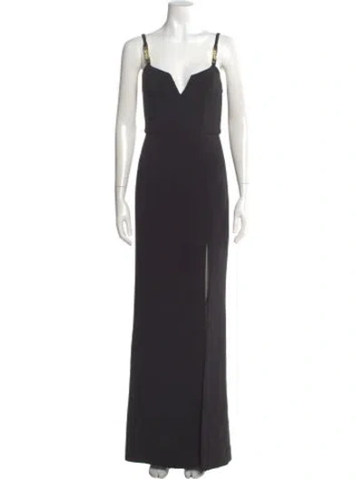 Pre-owned Rebecca Vallance V-neck Long Dress In Black