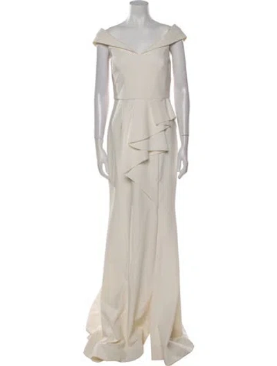 Pre-owned Rebecca Vallance V-neck Long Dress In Neutral