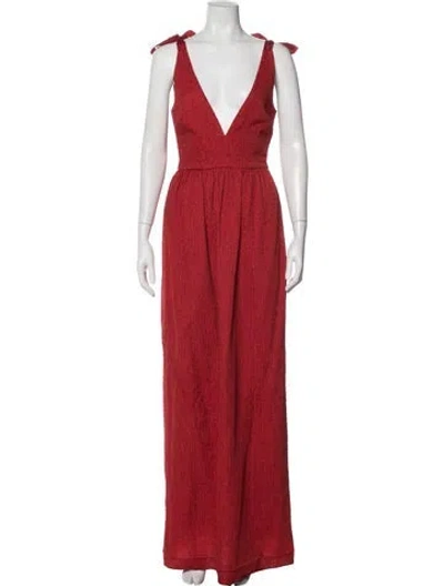 Pre-owned Rebecca Vallance V-neck Long Dress In Red
