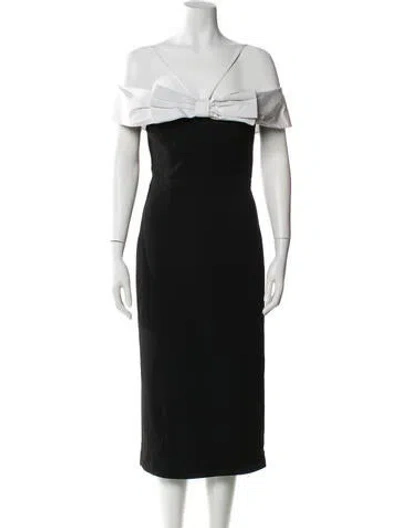 Pre-owned Rebecca Vallance V-neck Midi Length Dress In Black
