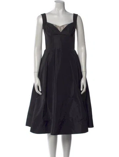 Pre-owned Rebecca Vallance V-neck Midi Length Dress In Black
