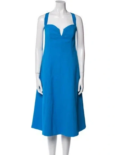 Pre-owned Rebecca Vallance V-neck Midi Length Dress In Blue