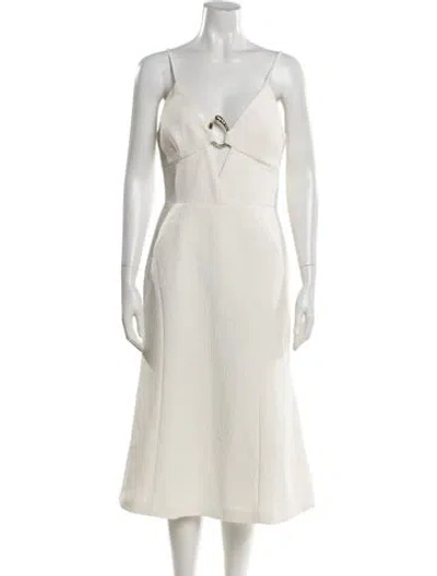 Pre-owned Rebecca Vallance V-neck Midi Length Dress In Neutral