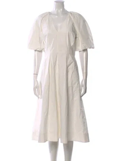 Pre-owned Rebecca Vallance V-neck Midi Length Dress In Neutral