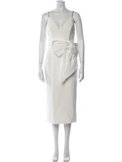 Pre-owned Rebecca Vallance V-neck Midi Length Dress In Neutrals