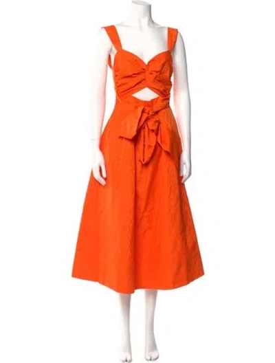 Pre-owned Rebecca Vallance V-neck Midi Length Dress In Orange
